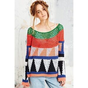 FREE PEOPLE modern art crochet knit sweater size XS